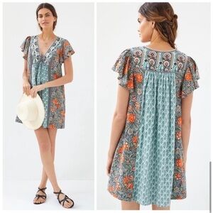ANTHROPOLOGIE Astrid Tunic Dress in blue green - size XSmall
